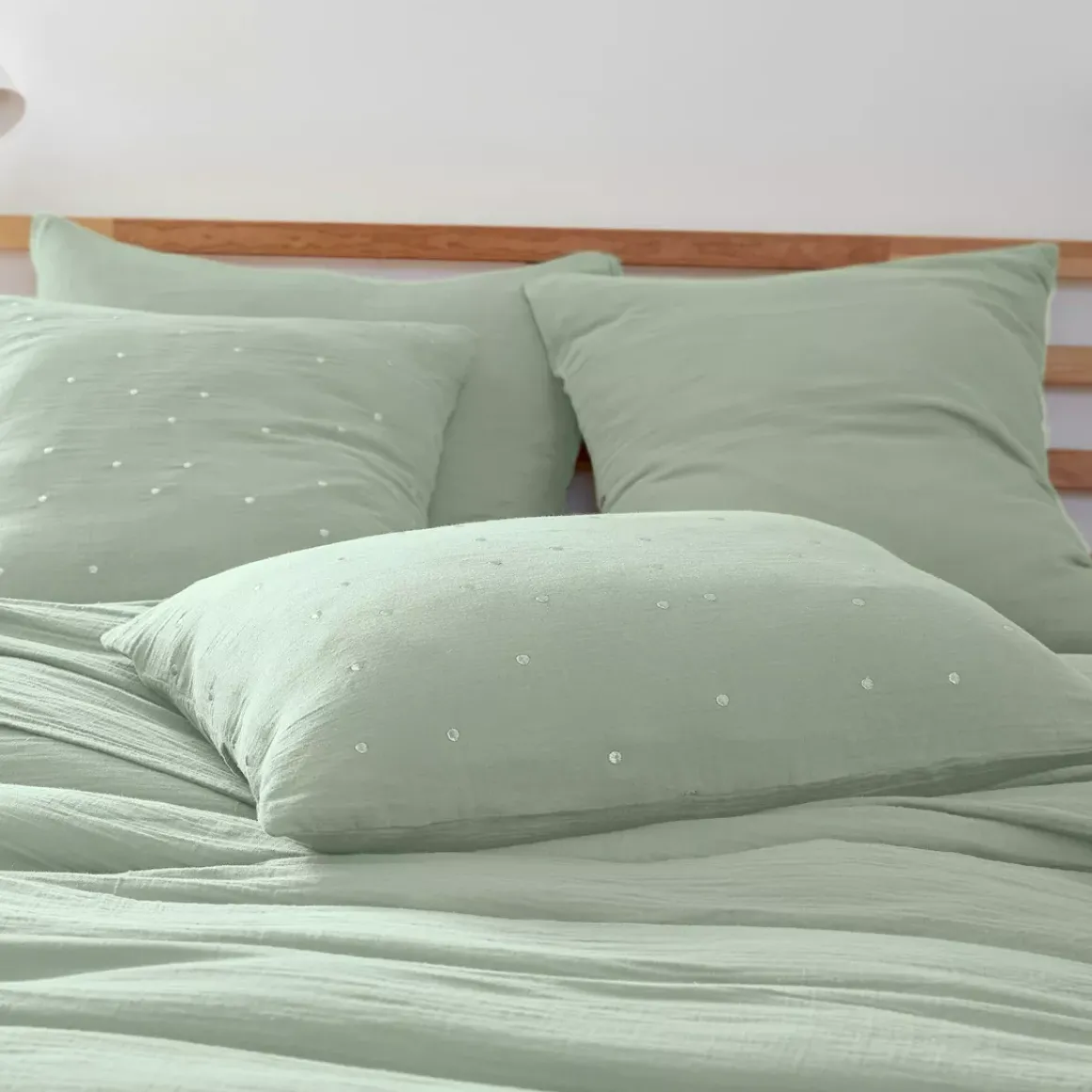 Federa per cuscino letto rettangolare in garza di cotone (50 x 70 cm) Gaïa Chic Verde eucalipto