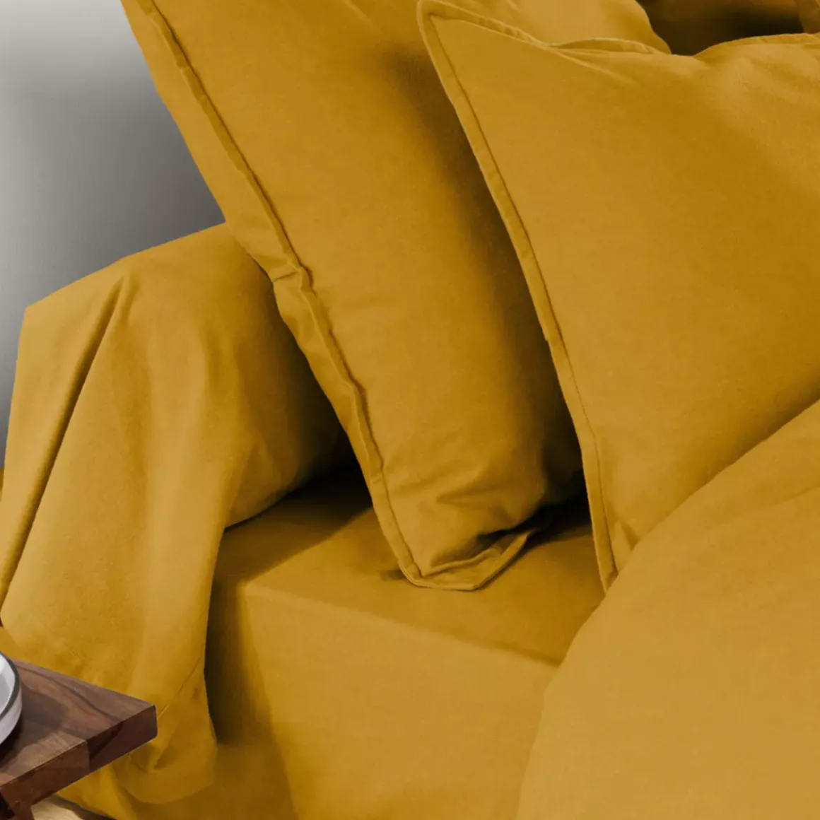 Federa per cuscino quadrata flanella di cotone (80 x 80 cm) Nina Giallo ocra