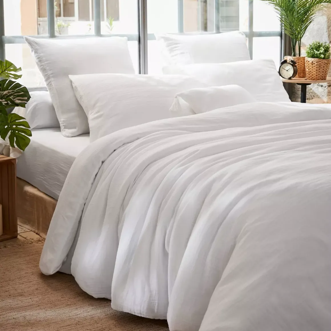 Federa per cuscino quadrato in garza di cotone (80 x 80 cm) Gaïa Bianco chantilly