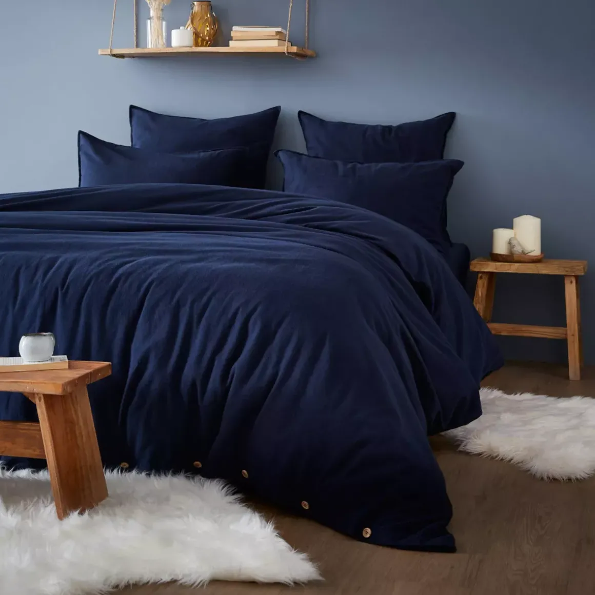 Federa per cuscino rettangolare flanella di cotone (50 x 80 cm) Nina Blu navy