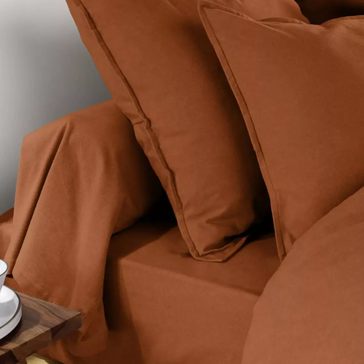 Federa per cuscino rettangolare flanella di cotone (50 x 80 cm) Nina Terracotta