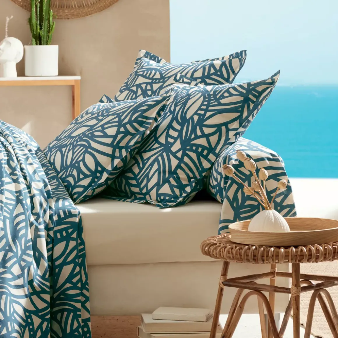 Federa quadrata cotone lavato (65 x 65 cm) Serena Blu