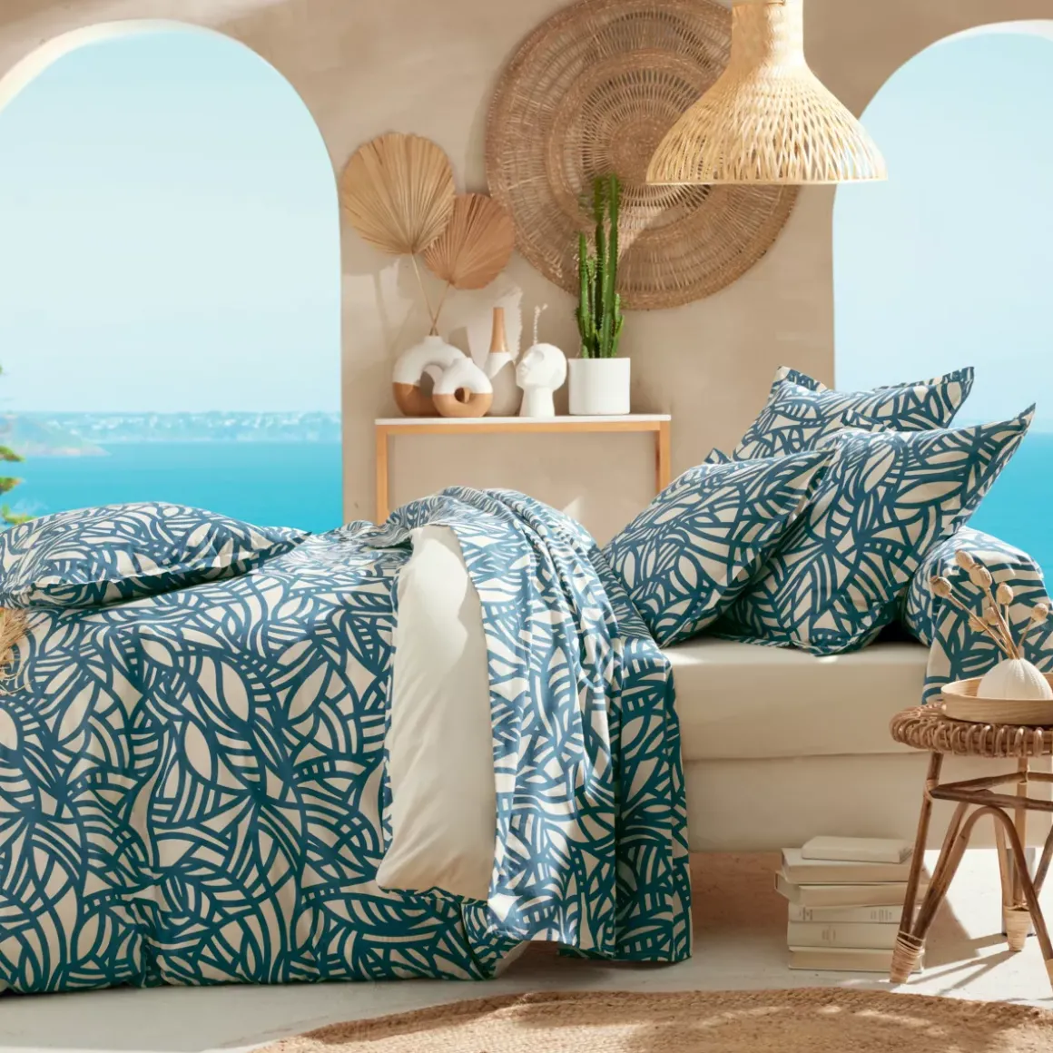 Federa quadrata cotone lavato (65 x 65 cm) Serena Blu