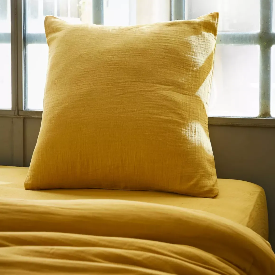 Federa quadrata garza di cotone (60 x 60 cm) Gaïa Giallo zafferano