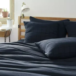 Federa quadrata garza di cotone (60 cm) Gaïa Match Blu notte