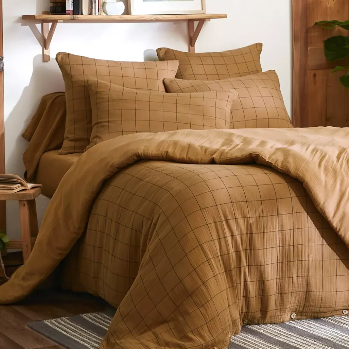 Federa quadrata garza di cotone (60 cm) Gaïa Match Camel