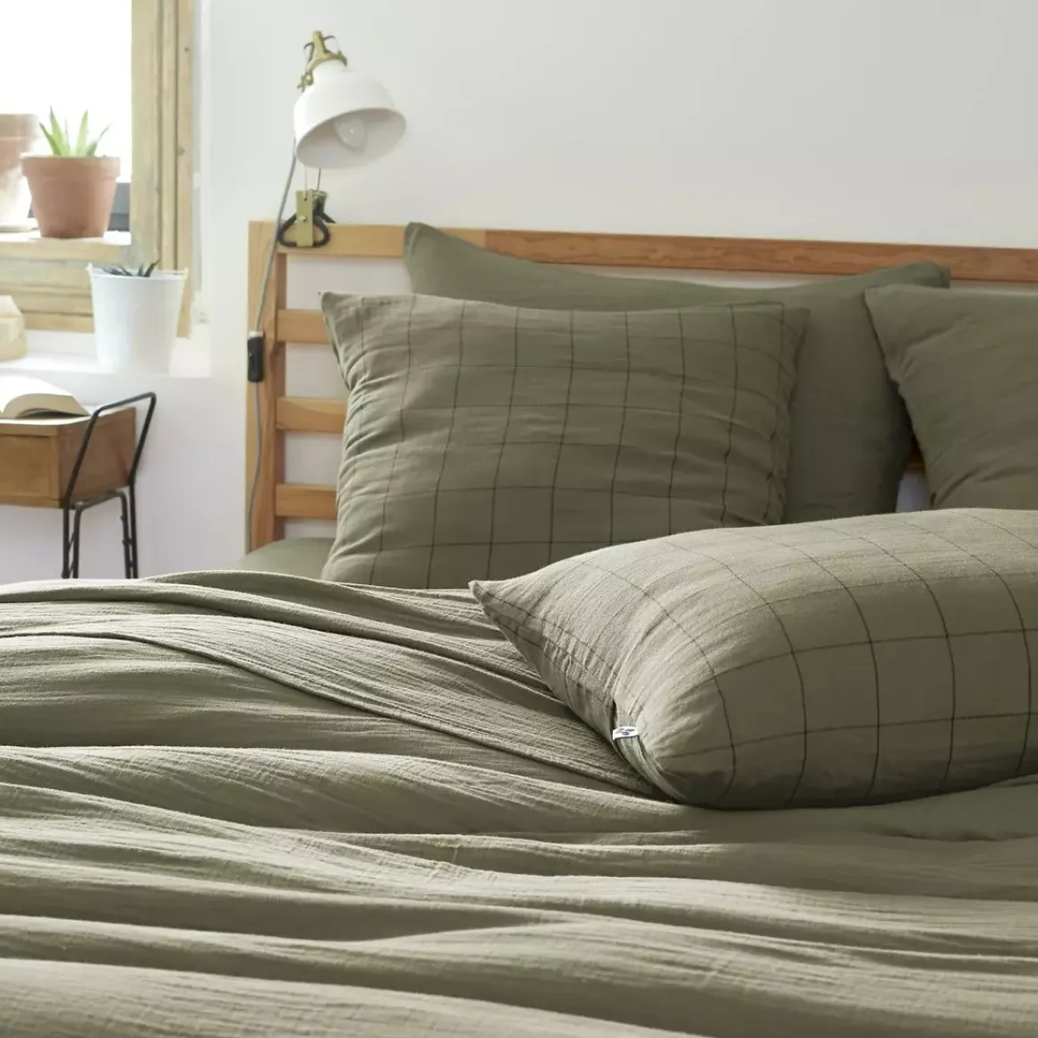 Federa quadrata garza di cotone (60 cm) Gaïa Match Verde rosmarino