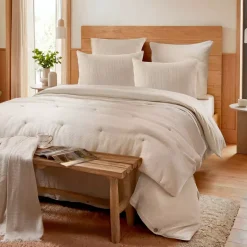 Federa quadrata in cotone a nido d'ape (60 x 60 cm) Eva Beige