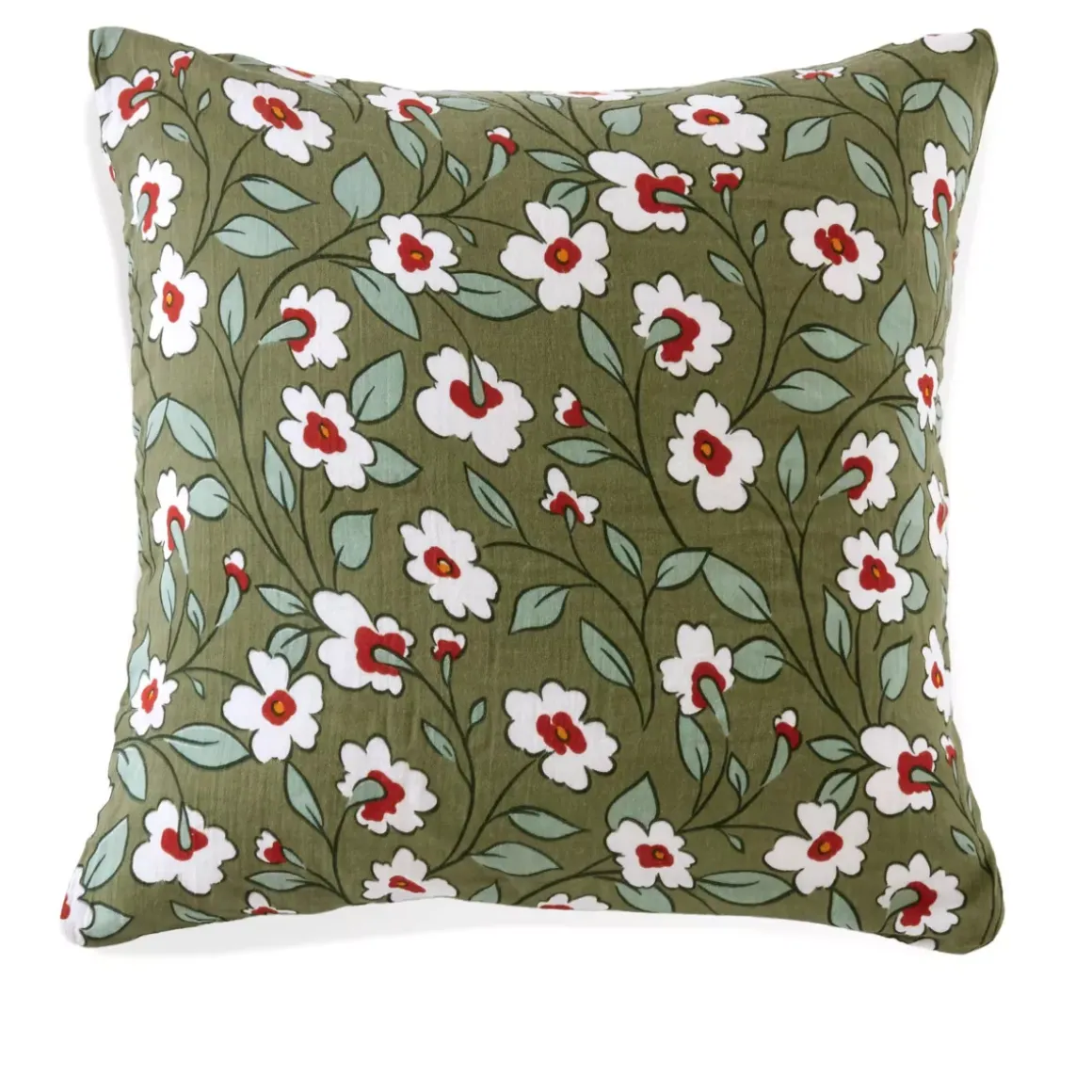 Federa quadrata in garza di cotone (60 x 60 cm) Gaïa margherita Verde rosmarino