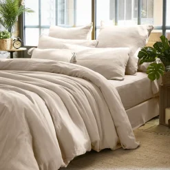 Federa quadrata in garza di cotone (80 x 80 cm) Gaïa Beige pampa