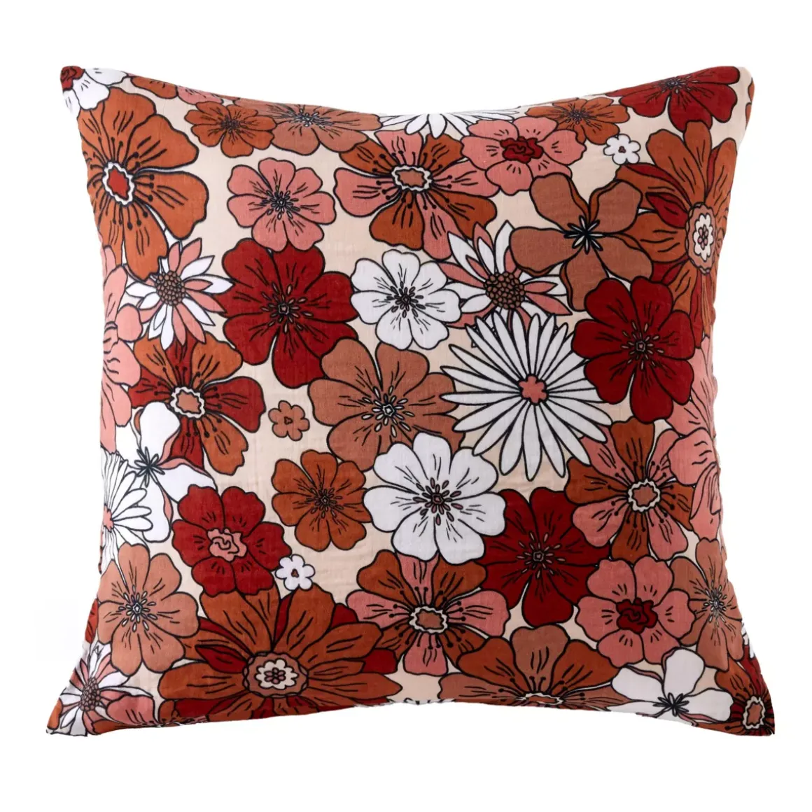 Federa quadrata in garza di cotone (60 x 60 cm) Gaïa azalea Terracotta