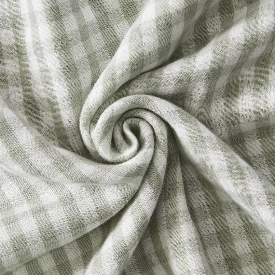 Federa quadrata in garza di cotone (80 x 80 cm) Gaïa Vichy Verde eucalipto