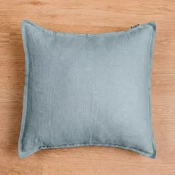 Federa Quadrata in Lino Lavato (60 x 60 cm) Louise Blu Azzurro