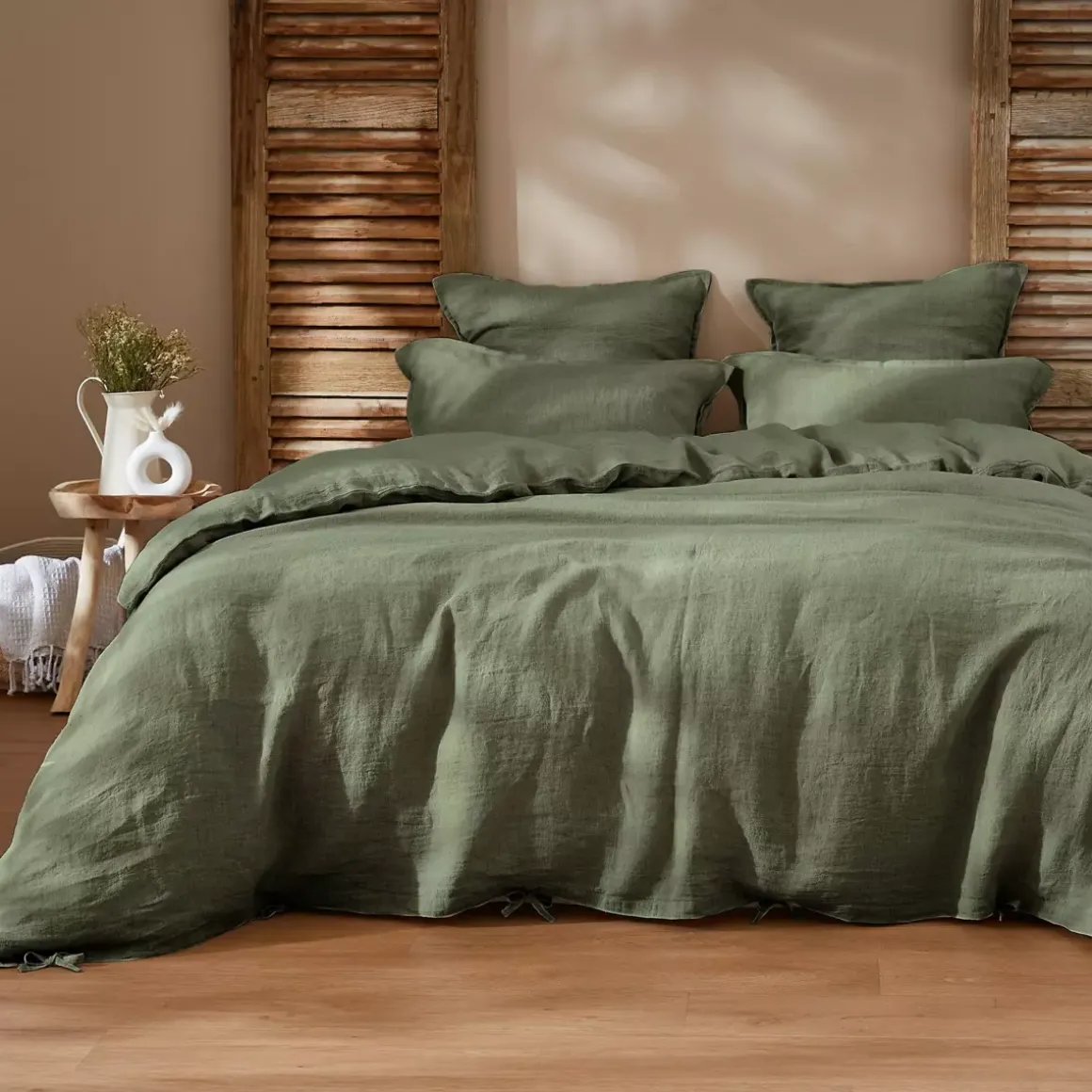 Federa quadrata lino lavato (80 cm) Louise Verde rosmarino