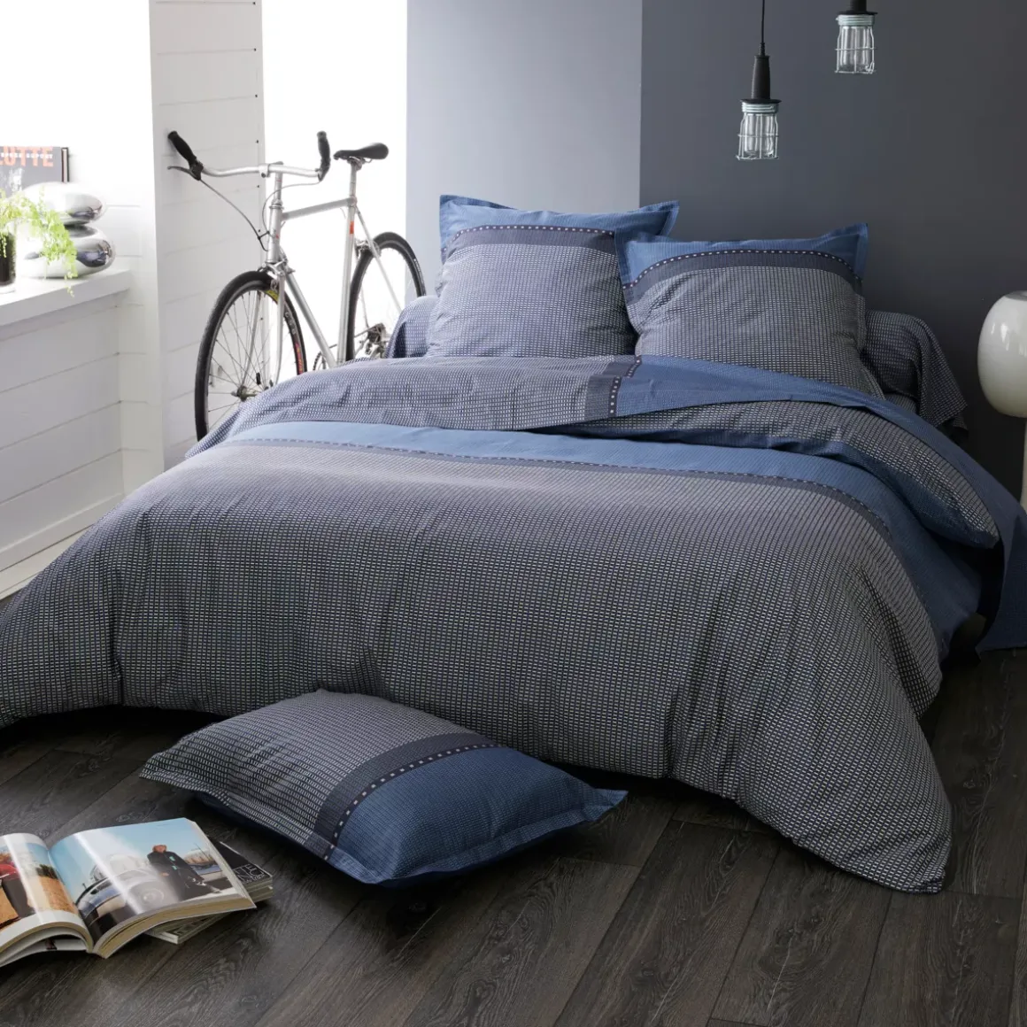 Federa rettagolare raso di cotone Enzo Blu
