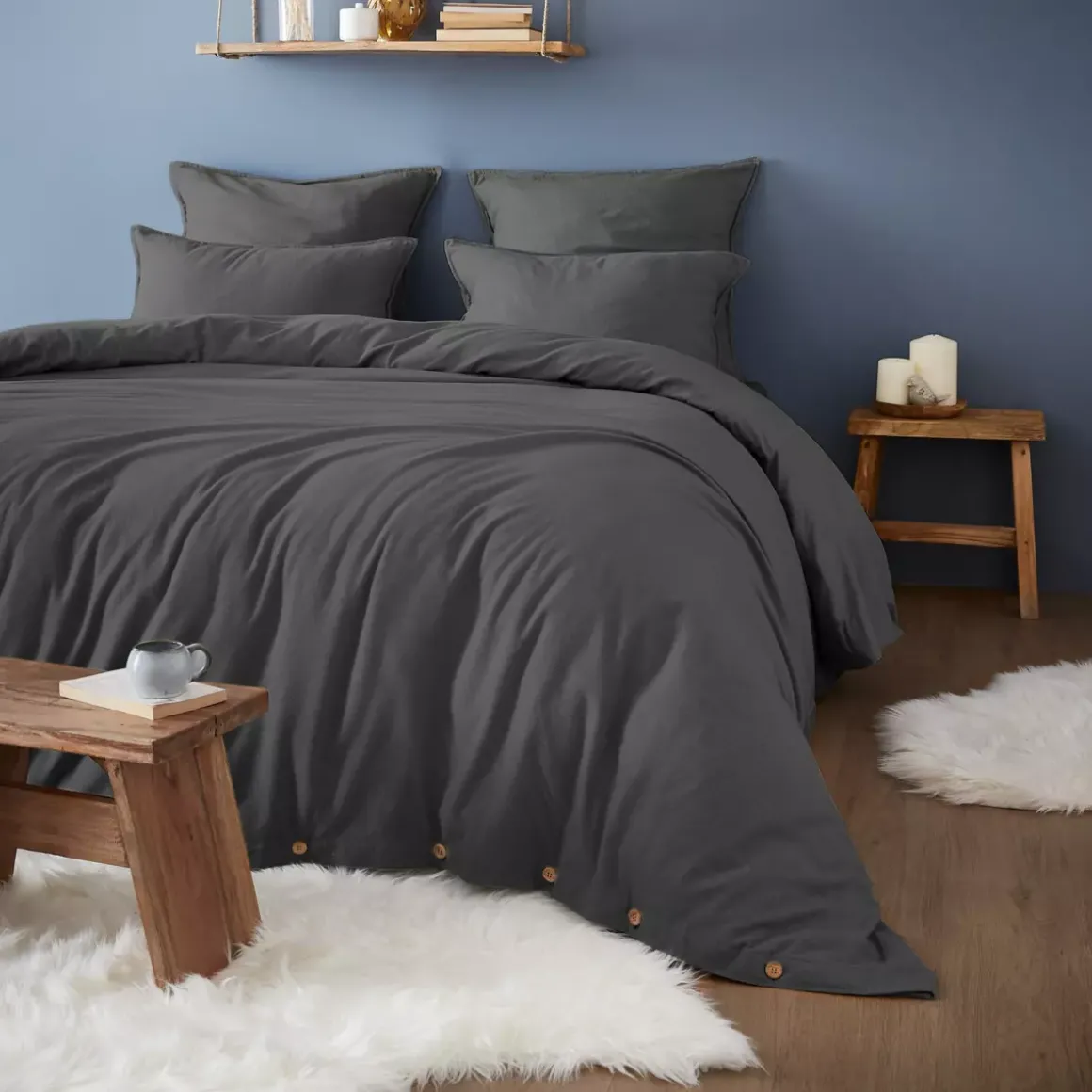 Federa rettangolare flanella di cotone (50 x 70 cm) Théa Grigio antracite