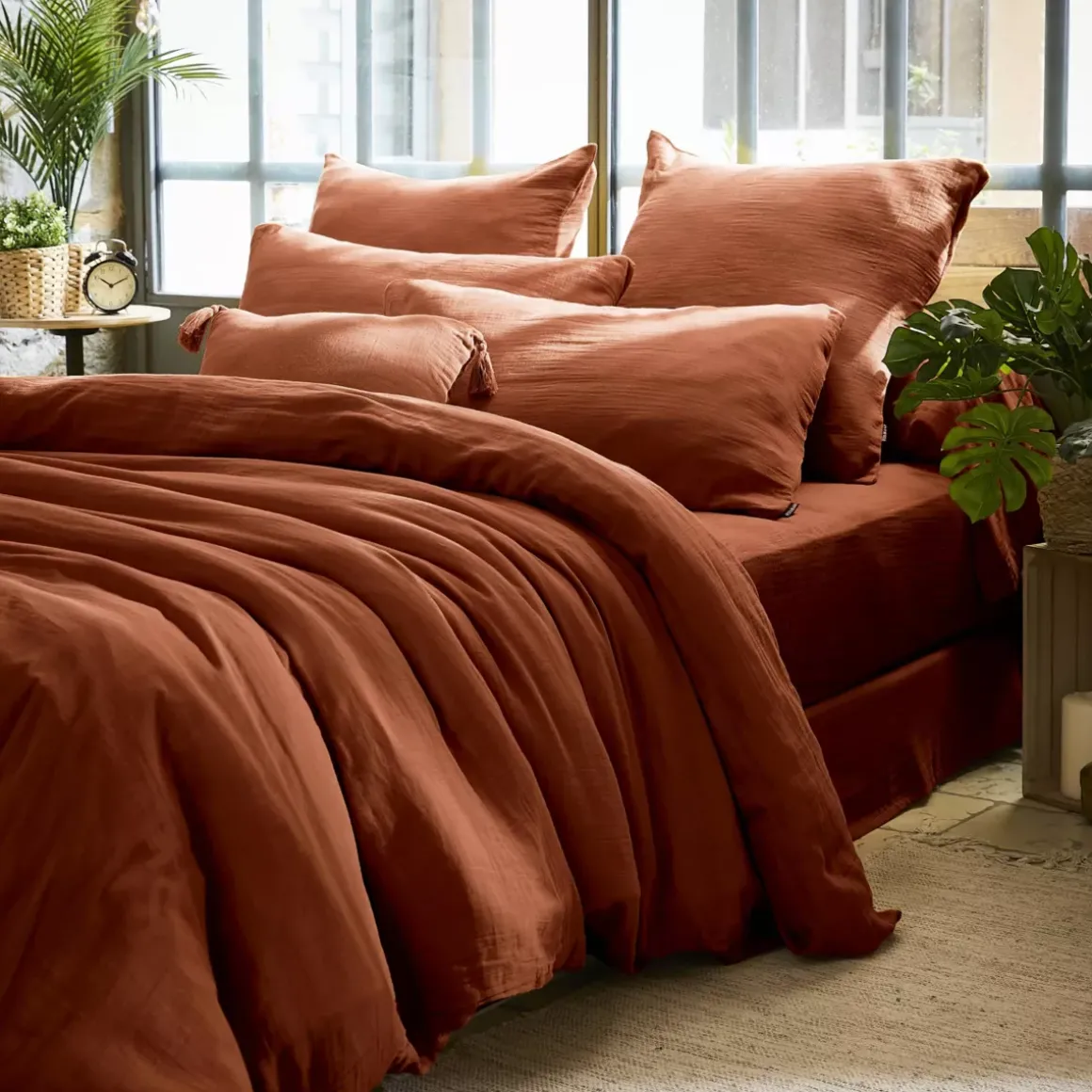 Federa rettangolare garza di cotone (L80 cm) Gaïa Terracotta