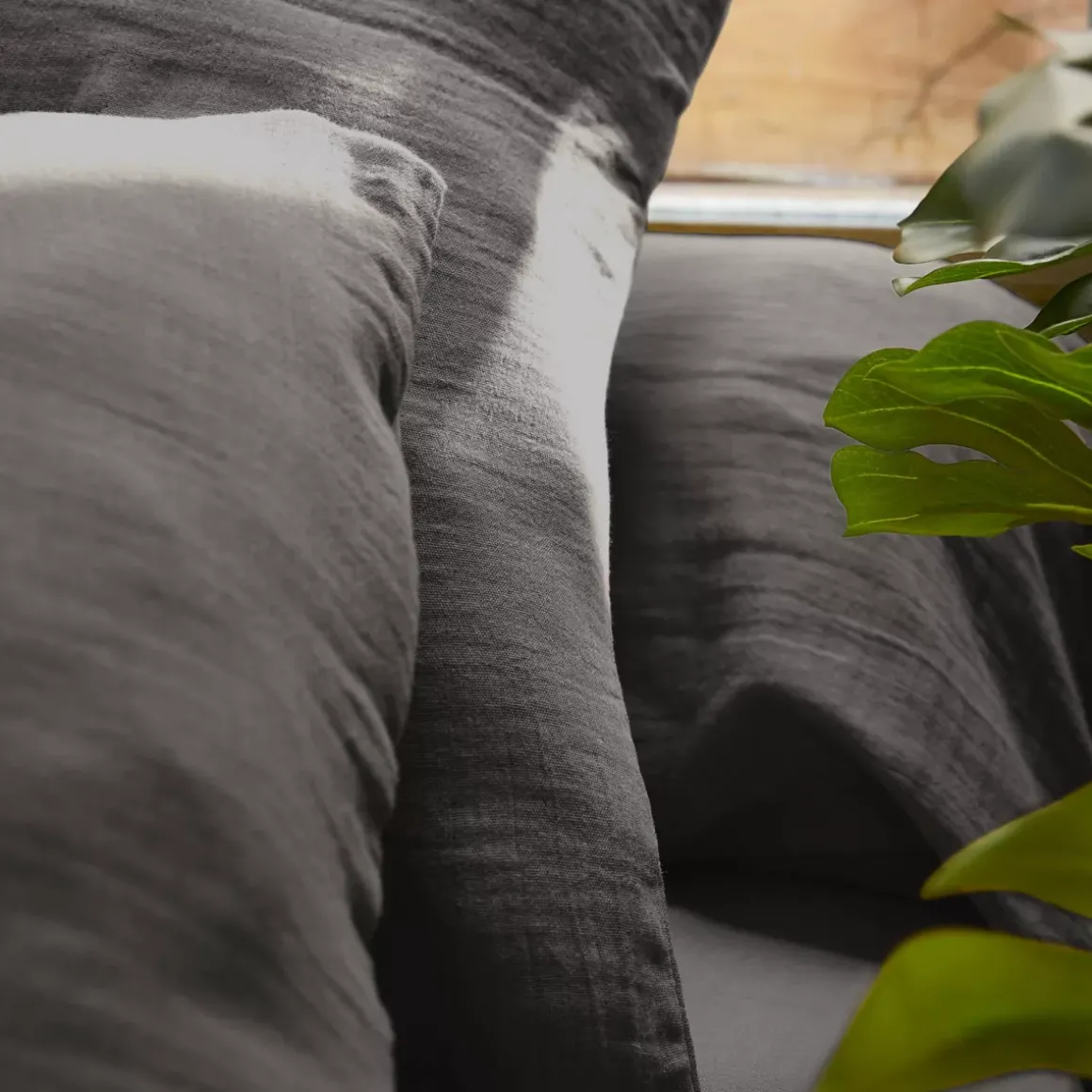 Federa rettangolare garza di cotone (L70 cm) Gaïa Grigio granito