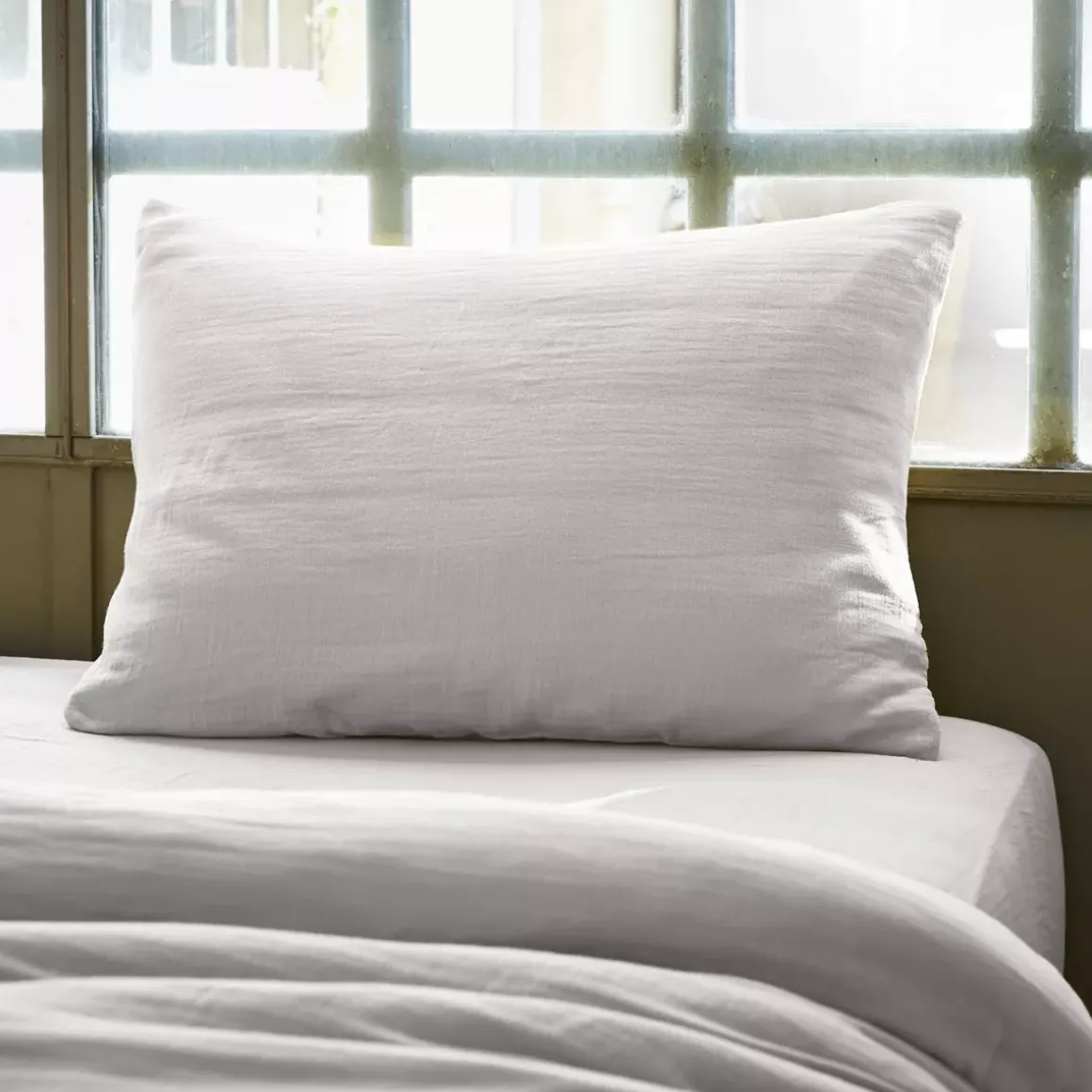 Federa rettangolare garza di cotone (L80 cm) Gaïa Grigio nuvola