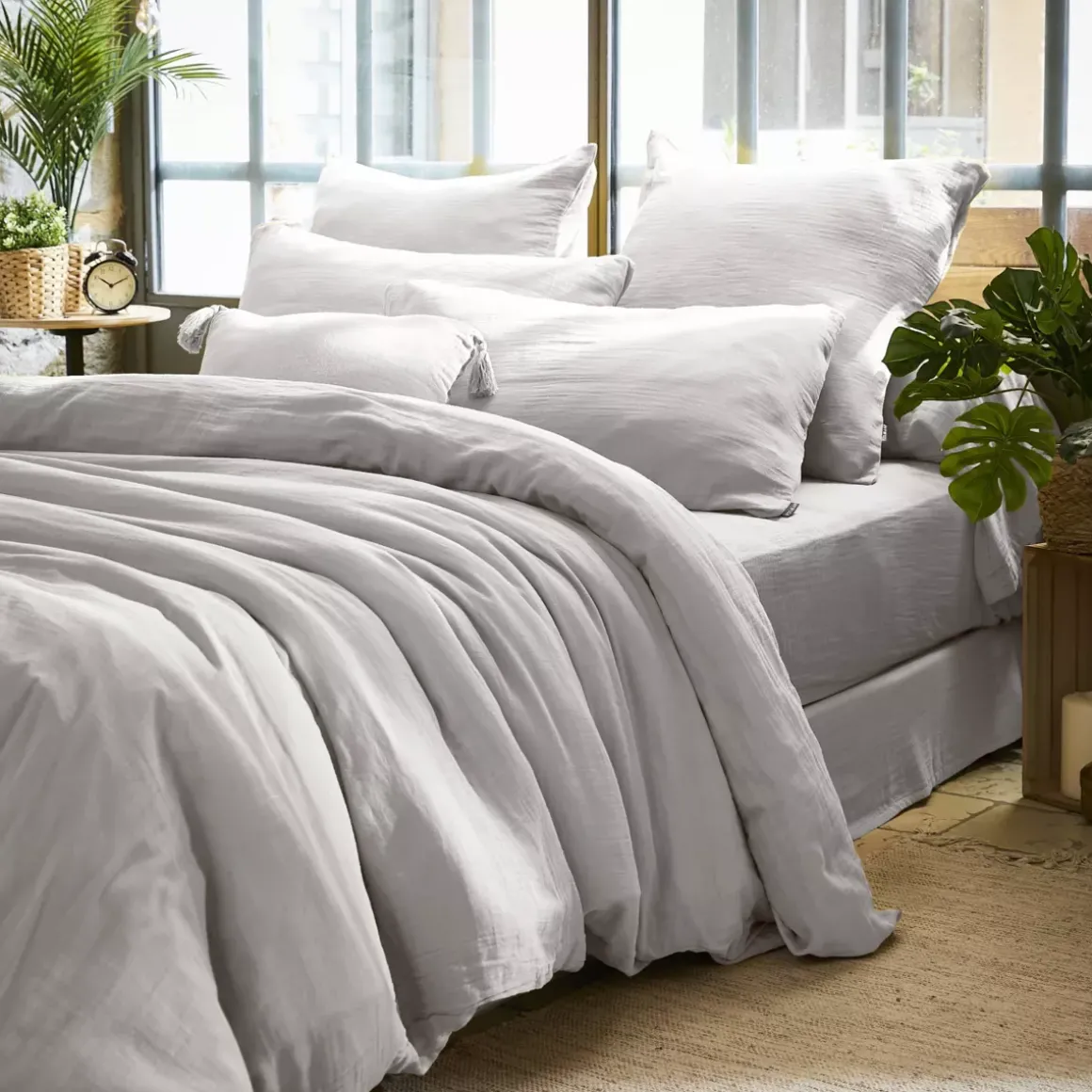 Federa rettangolare garza di cotone (L80 cm) Gaïa Grigio nuvola