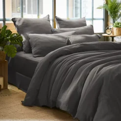 Federa rettangolare garza di cotone (L80 cm) Gaïa Grigio granito