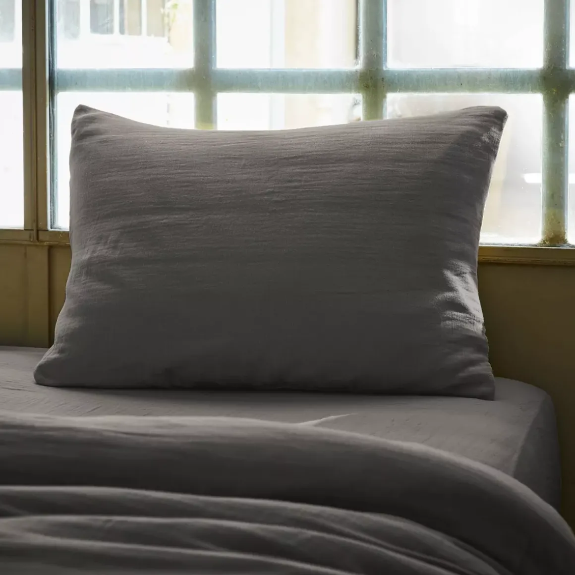 Federa rettangolare garza di cotone (L80 cm) Gaïa Grigio granito