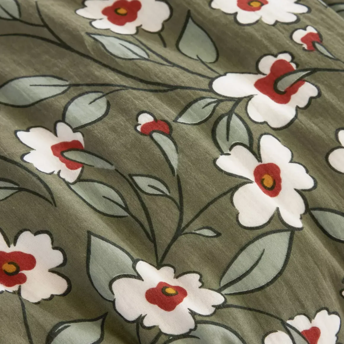 Federa rettangolare in garza di cotone (50 x 70 cm) Gaïa margherita Verde rosmarino