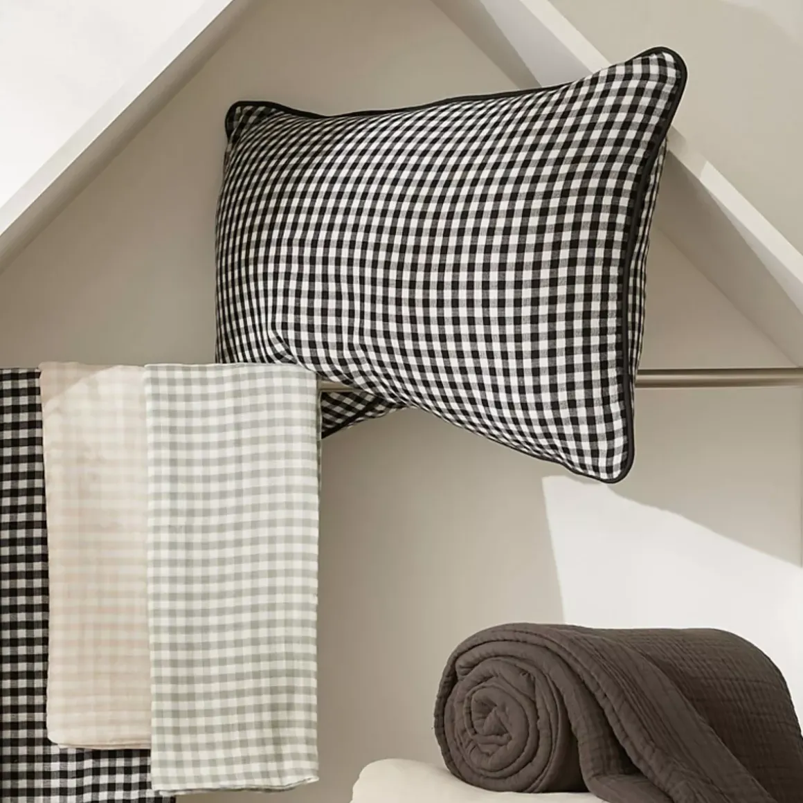 Federa Rettangolare in garza di cotone (50 x 80 cm) Gaïa Vichy Beige
