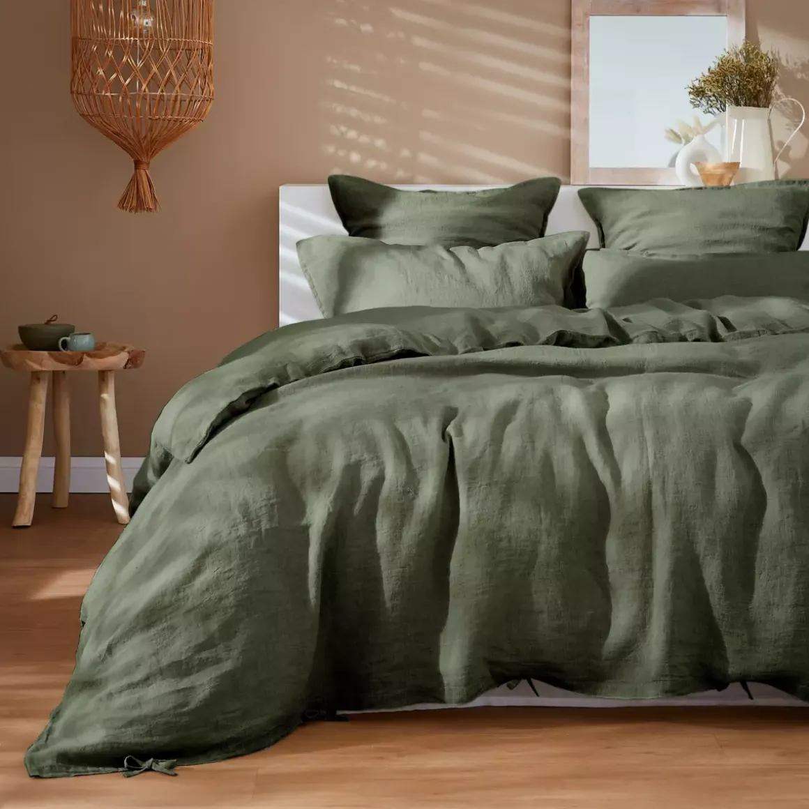 Federa rettangolare lino lavato (70 cm) Louise Verde rosmarino