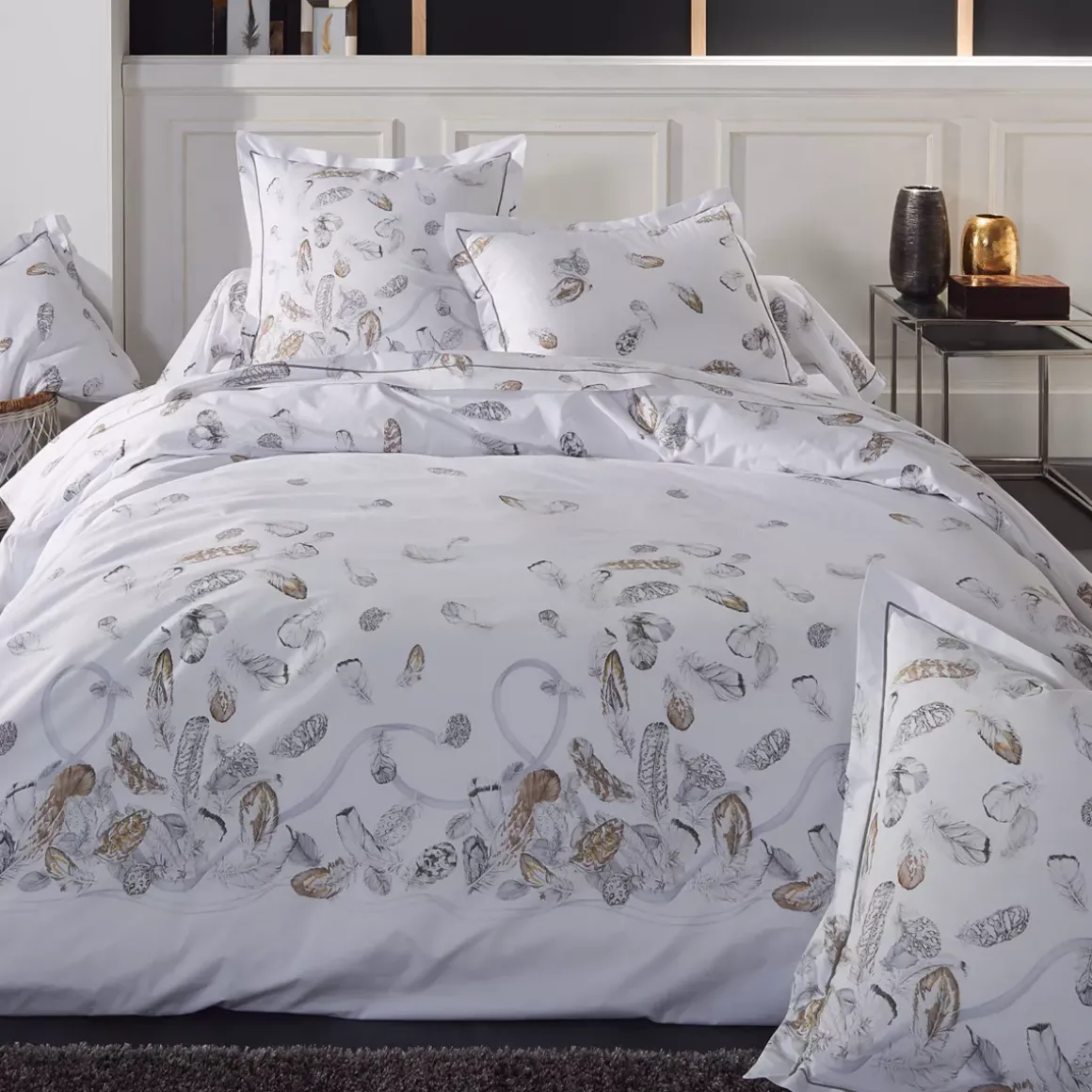 Federa rettangolare percalle di cotone (50 x 70 cm) Piume Grigio