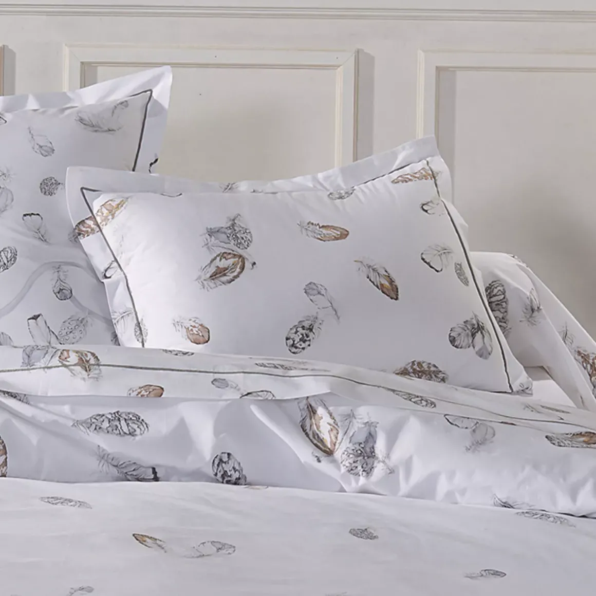 Federa rettangolare percalle di cotone (50 x 70 cm) Piume Grigio