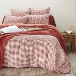 Fodera per cuscino quadrata in doppia garza di cotone (60 x 60 cm) Gaïa vichy Terracotta