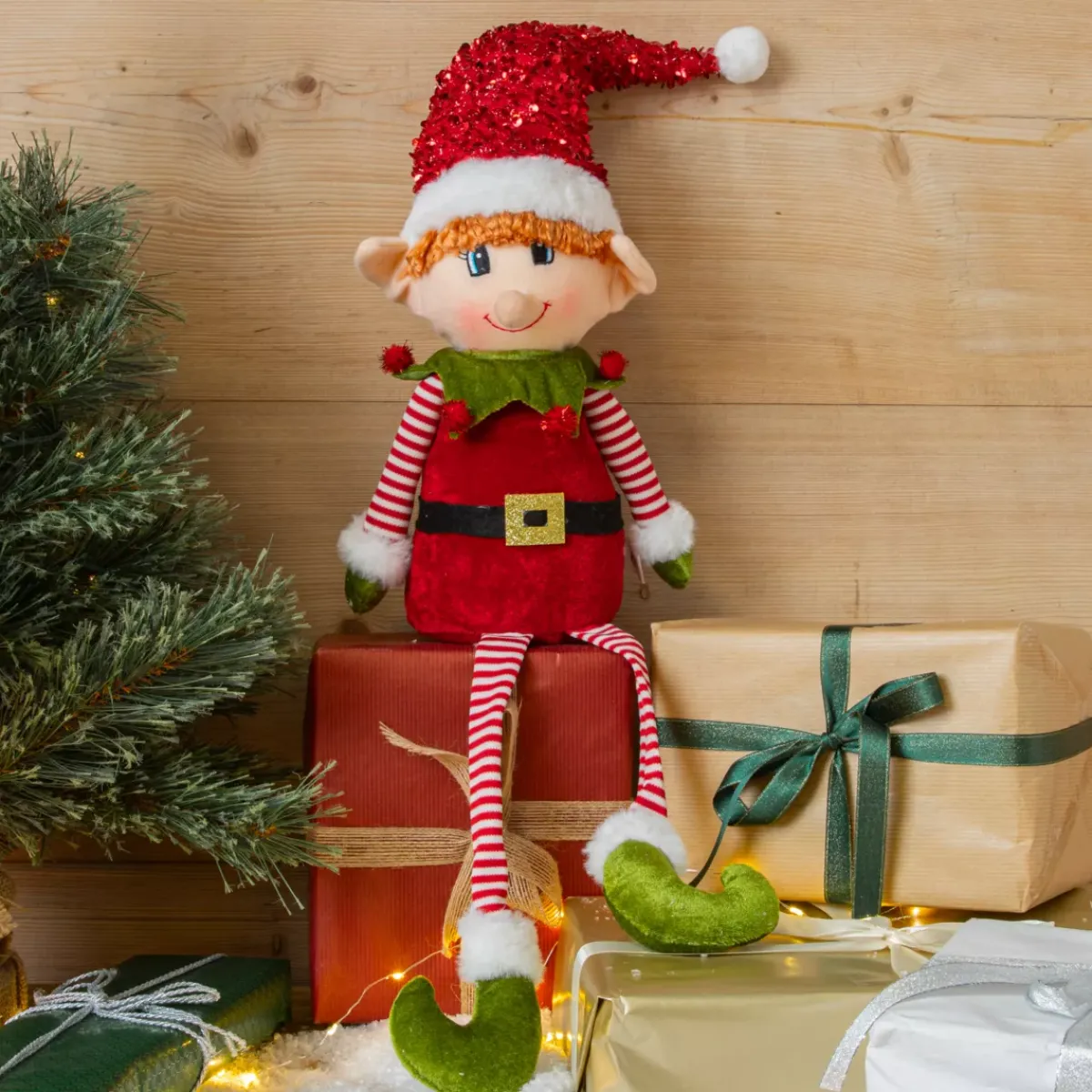 CHRISTMAS DREAM Babbo Natale Animali E Personaggi-Folletto buffone da sedere (H57 cm) Pipo in Babbo Natale