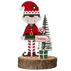 KAEMINGK Decorazioni E Oggetti Natalizi-Folletto in legno su Tronco di legno (H13 cm) Quentin