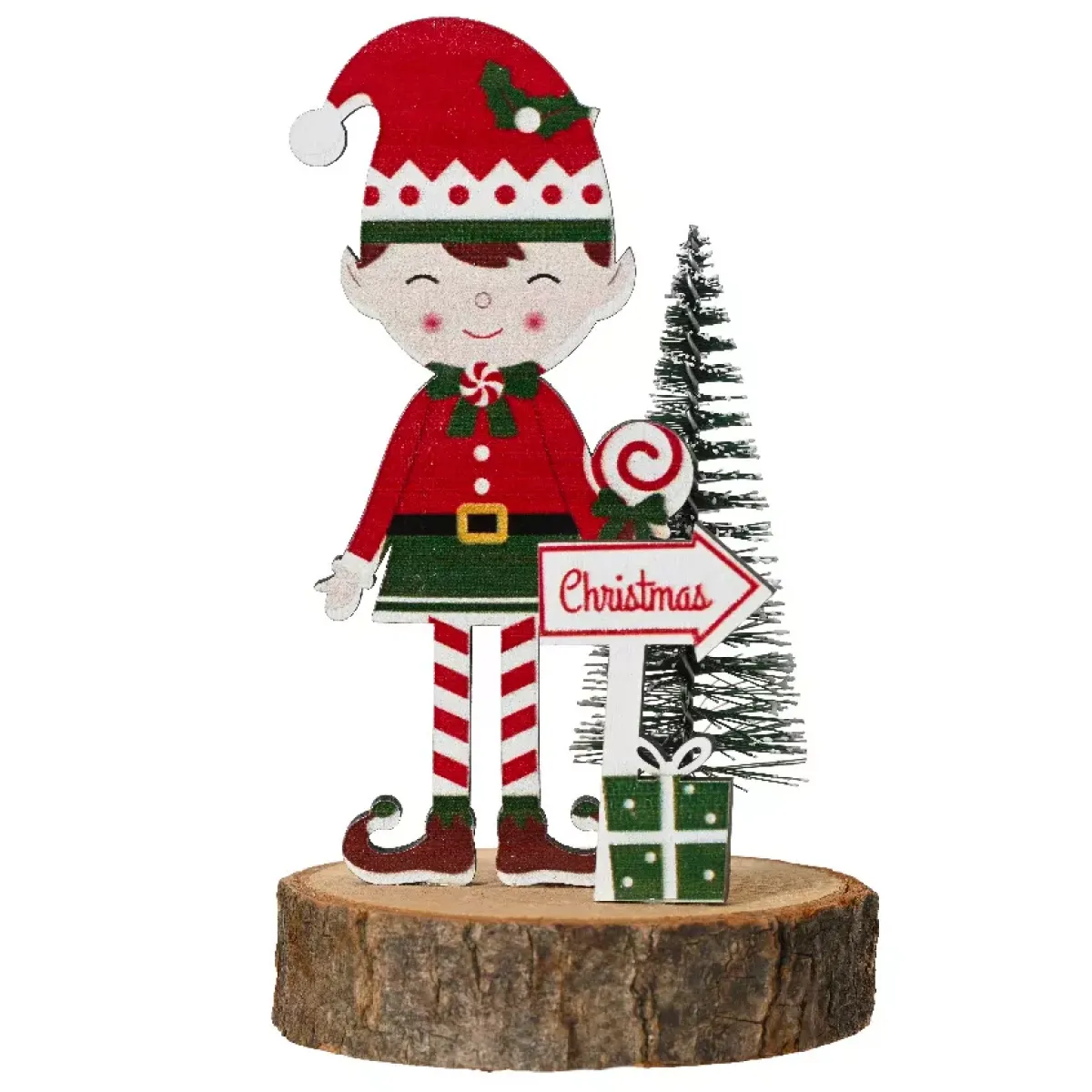 KAEMINGK Decorazioni E Oggetti Natalizi-Folletto in legno su Tronco di legno (H13 cm) Quentin