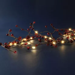 BLACHERE Ghirlanda In Abete Artificiale-Ghirlanda luminosa a pile 45 LED (180 cm) Bacche Rosse e bianco caldo