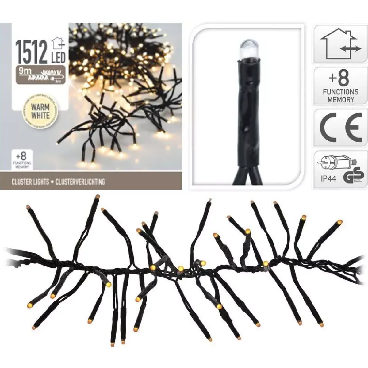 KOOPMAN Ghirlande Di Luci-Ghirlanda luminosa Boa 11 m Bianco caldo 1512 LED CN