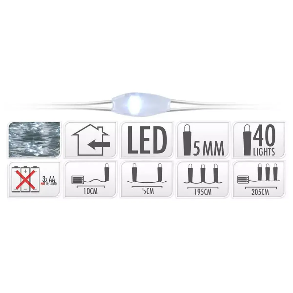 KOOPMAN Ghirlande Di Luci-Ghirlanda luminosa 195 cm 40 micro LED a pile