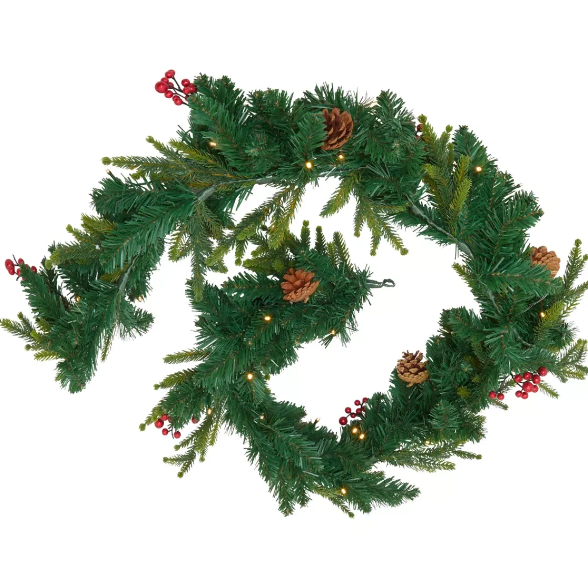 JJA Ghirlanda In Abete Artificiale-ghirlanda luminosa per albero di Natale a pile (180 cm) Wister con bacche e pigne