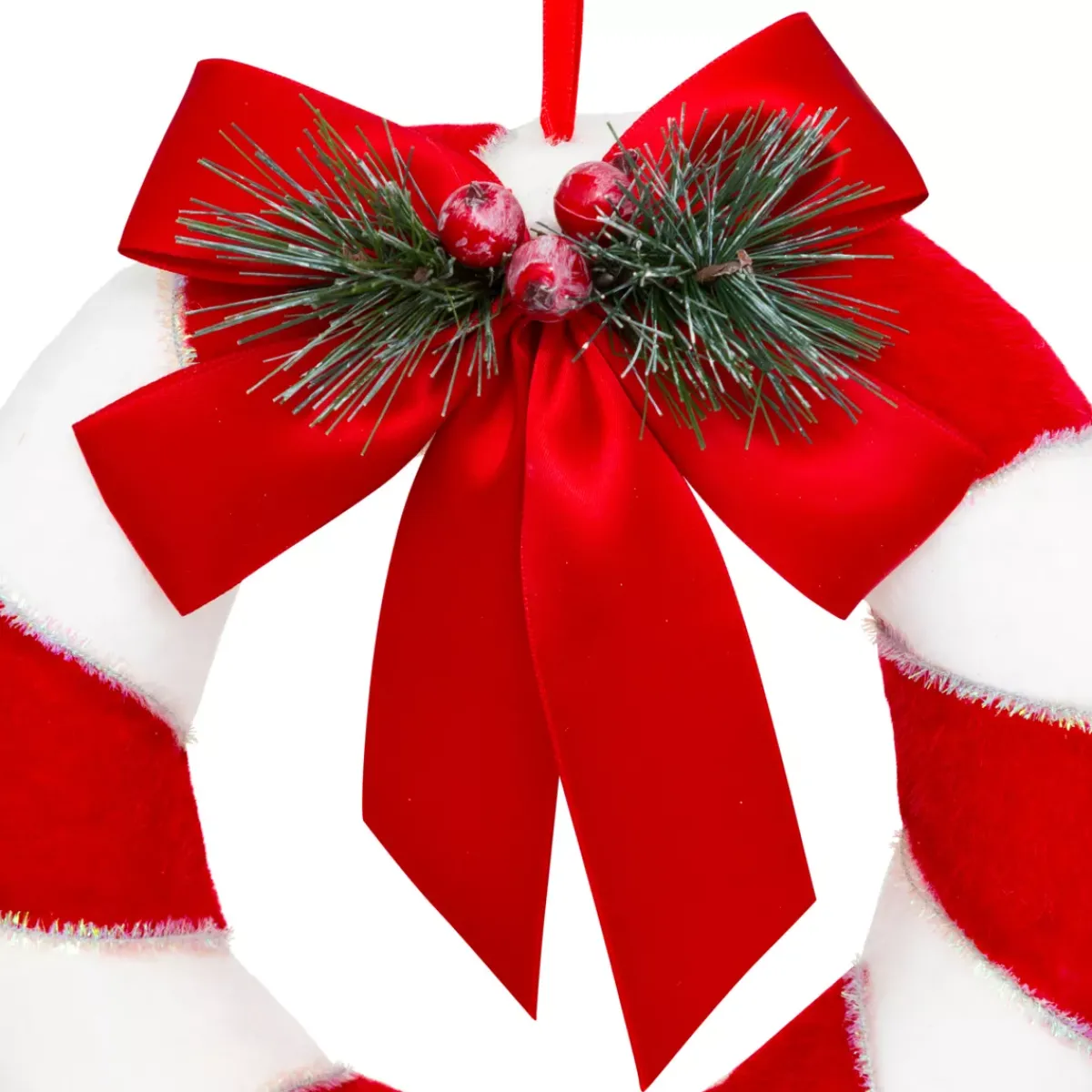 JJA Corona Di Natale-Ghirlanda natalizia (D23 cm) Festiva a righe e bianco
