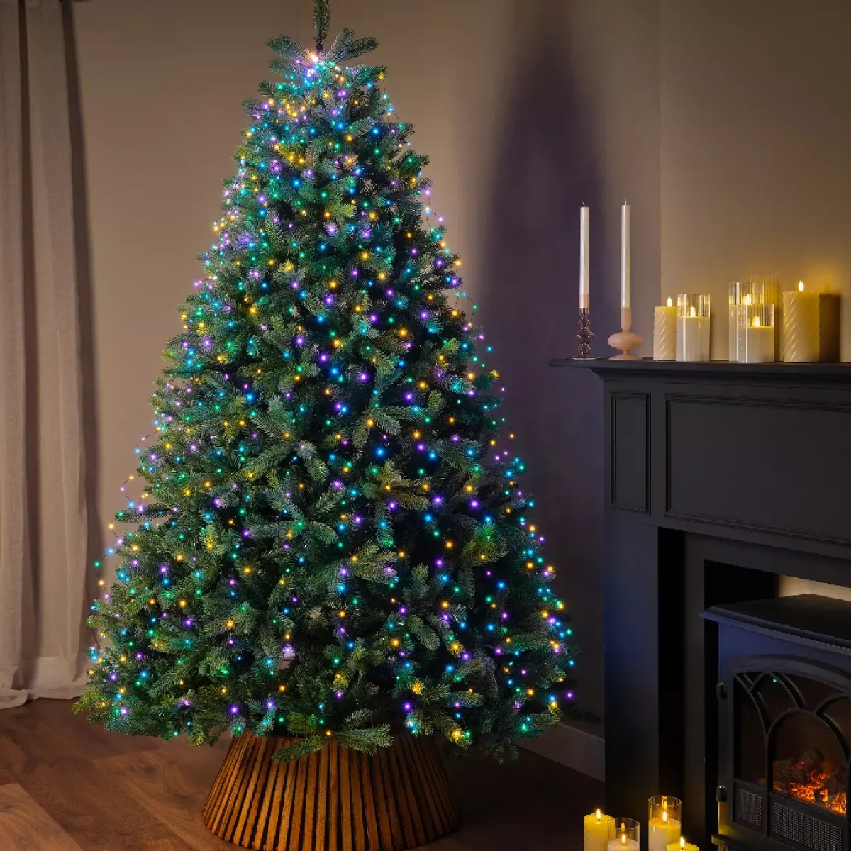 KAEMINGK Ghirlande Di Luci-Ghirlanda tenda per albero H2,40m 832 Micro LED cavo verde Multicolore pastello