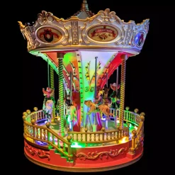 KAEMINGK Villaggio Di Natale Luminoso-Giostra carosello luminosa e musicale a pile D'antan