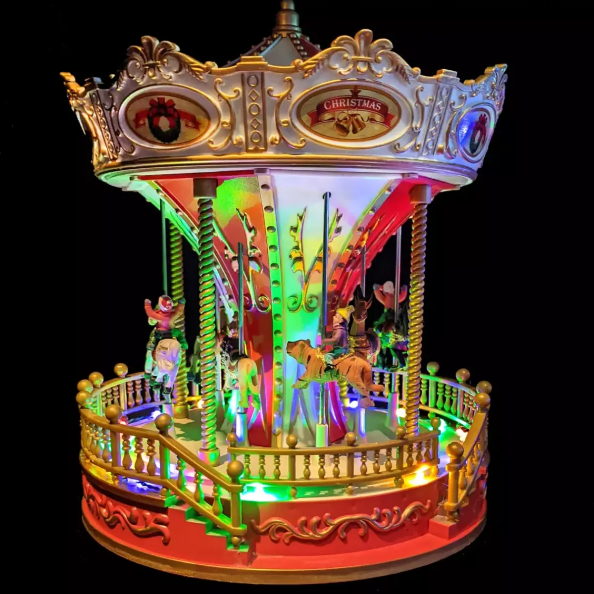 KAEMINGK Villaggio Di Natale Luminoso-Giostra carosello luminosa e musicale a pile D'antan