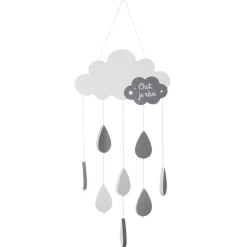 Atmosphera createur d'interieur for kids Oggetti Decorativi Bambini-Giostrina per culla in legno e cotone (H57.5 cm) Nuvola Grigia