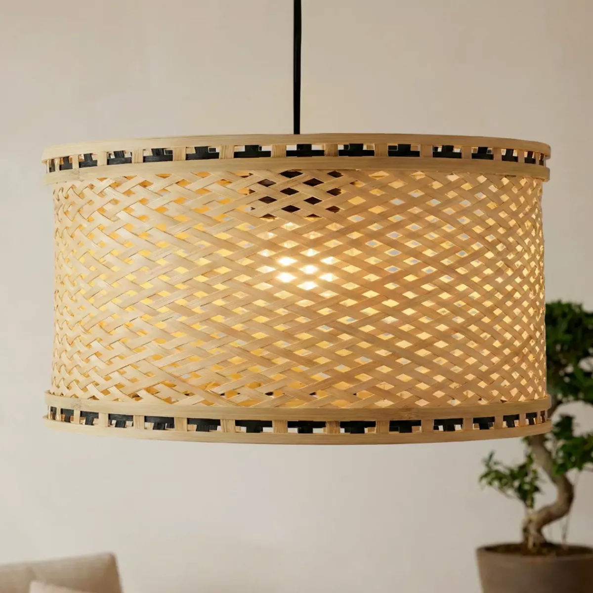 EMINZA Lampadari-Lampada a sospensione in bambù (D40 cm) Estepona Nero e