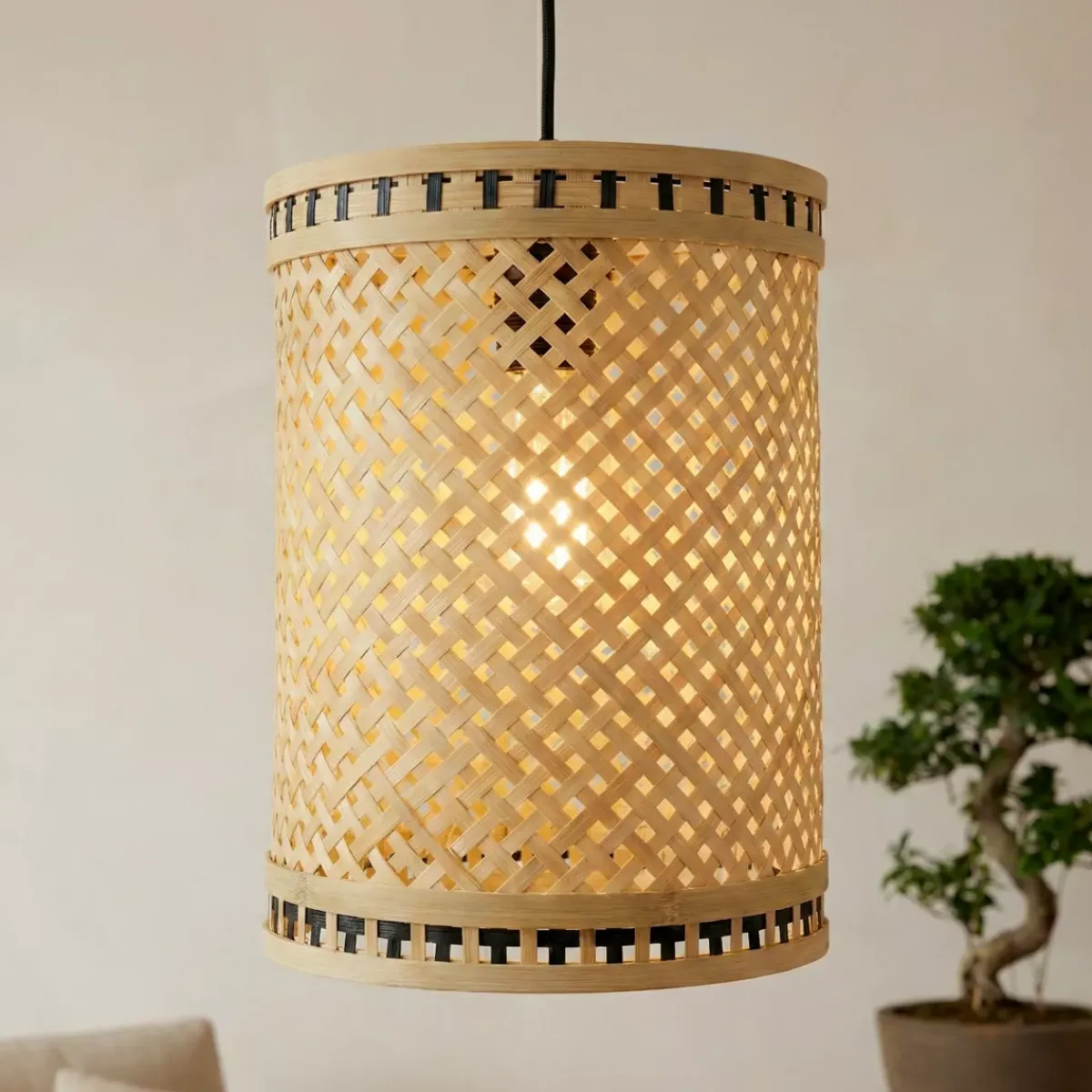 EMINZA Lampadari-Lampada a sospensione in bambù (H30 cm) Estepona Nero e