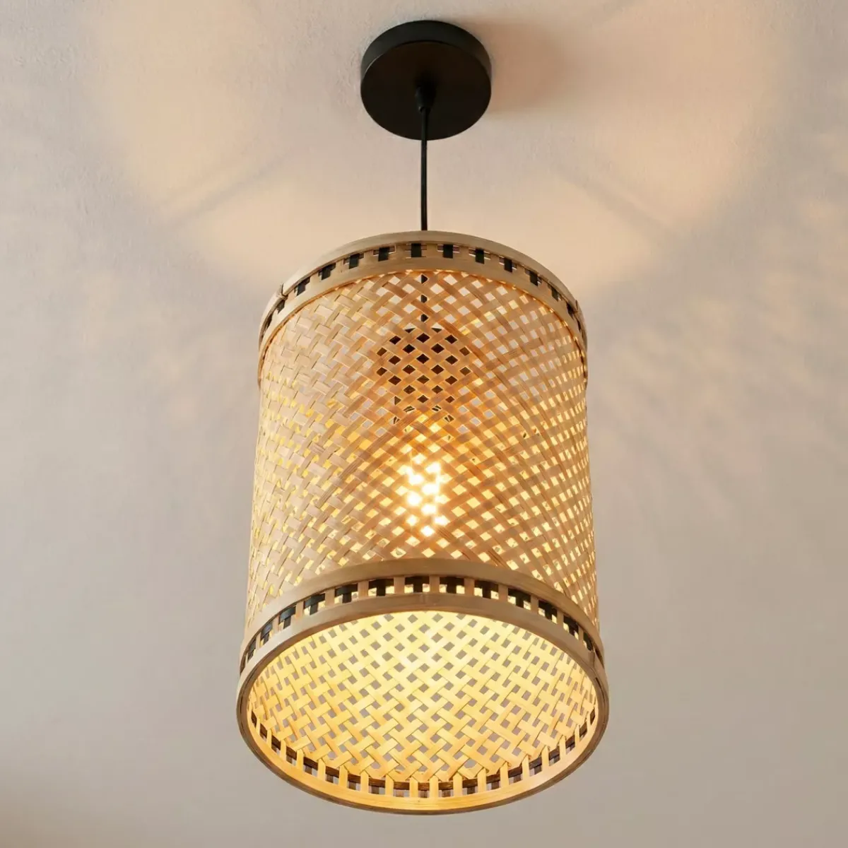 EMINZA Lampadari-Lampada a sospensione in bambù (H30 cm) Estepona Nero e