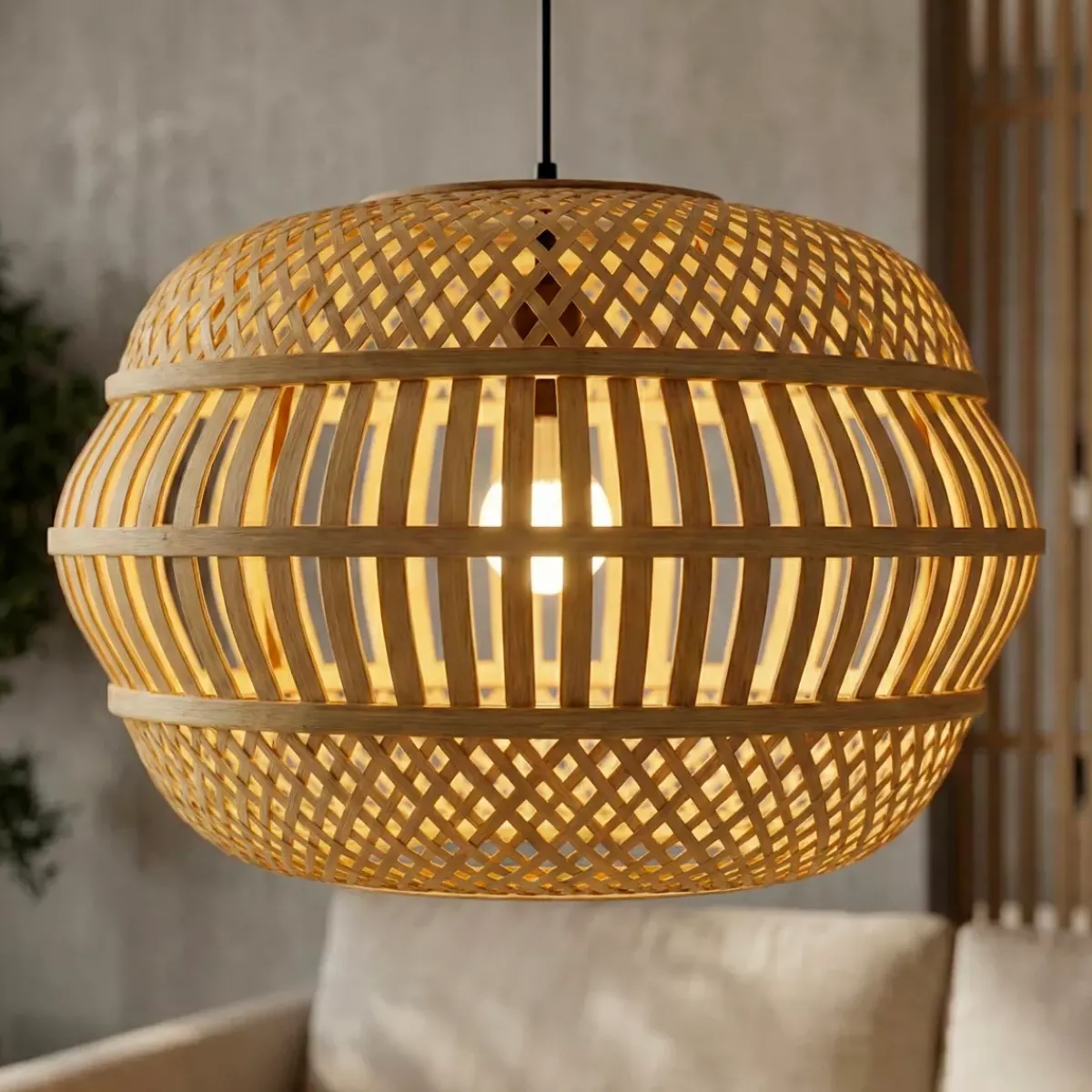 EMINZA Lampadari-Lampada a sospensione in bambù traforata (D50 cm) Manresa
