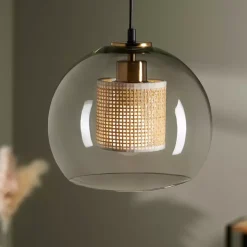 OSTARIA Lampadari-Lampadario a sospensione vetro e rattan (D25 cm) Sicilia Beige