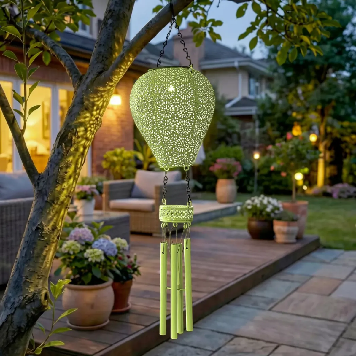 KAEMINGK Luci Per Esterno-Lampada solare a sospensione per giardino LED (H56 cm) Mongolfiera Gialla